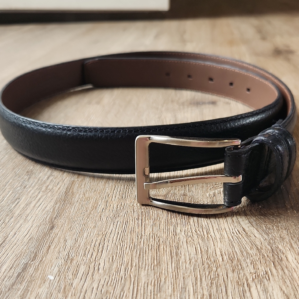 Black Leather Belt with Polished Buckle